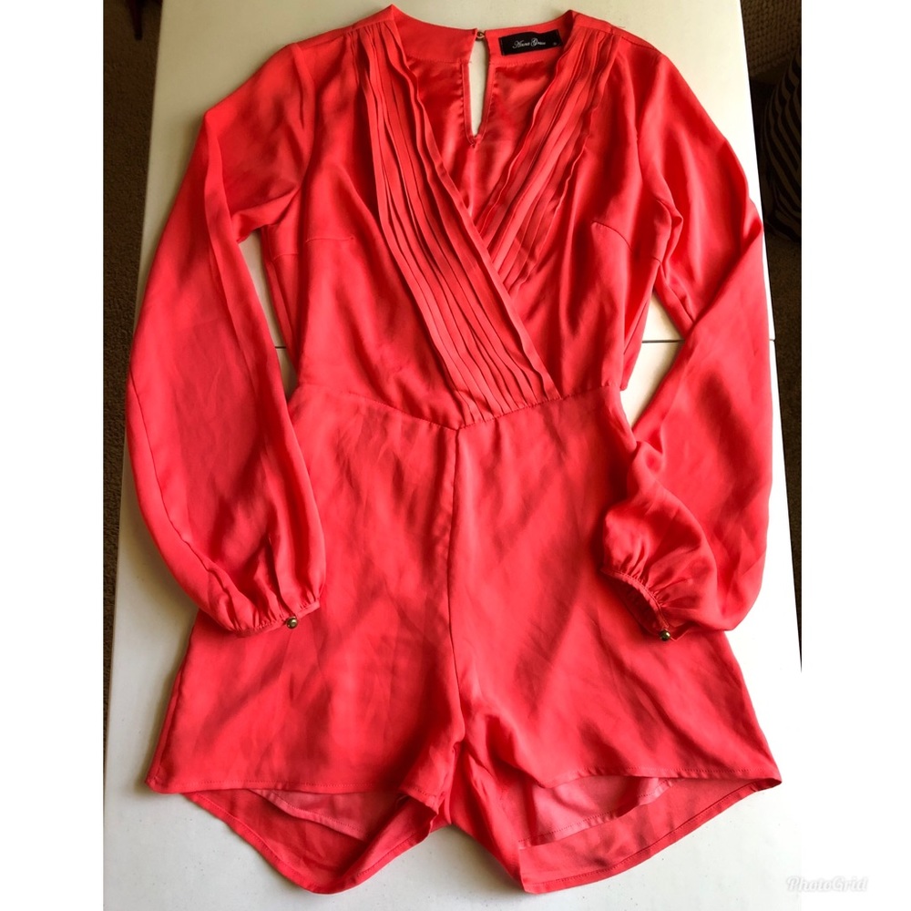 Coral shorts romper